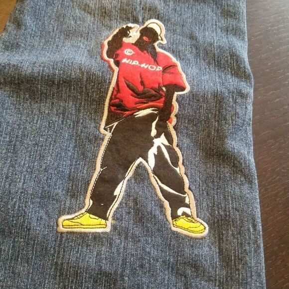 VINTAGE LE MORE WOMENS HIP HOP JEANS WITH PATCHES EVERYWHERE SIZE 7. B12 - Picture 5 of 10